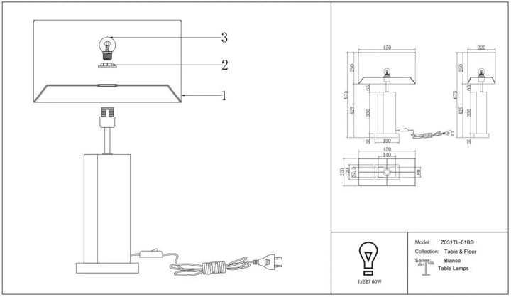 Lampe à poser blanche avec base cylindrique et abat-jour rectangulaire en tissu blanc pour une lumière douce