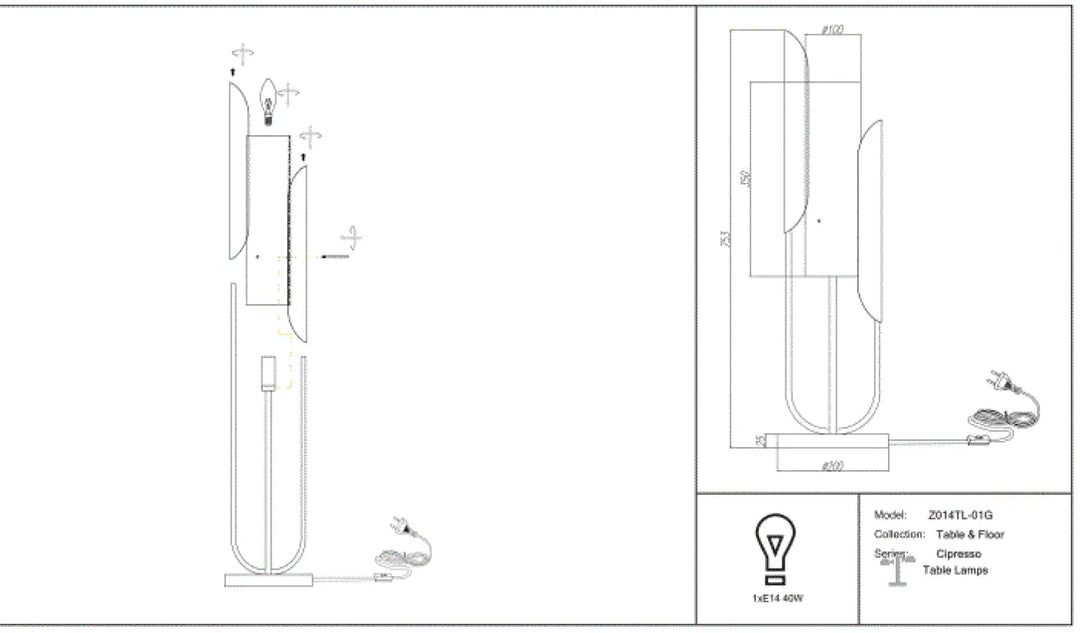 Lampe de chevet cipresso avec corps métallique doré courbé et abat-jour en verre opalin pour une lumière douce
