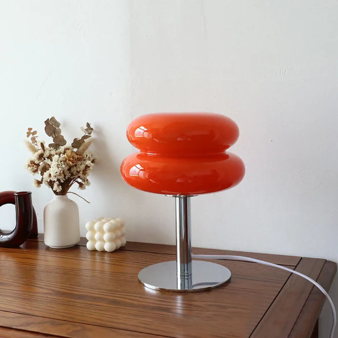 Lampe à poser contemporaine en verre et pied chromé moderne