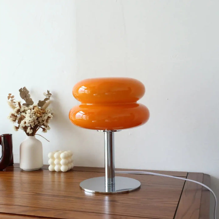 Lampe à poser contemporaine en verre et pied chromé moderne