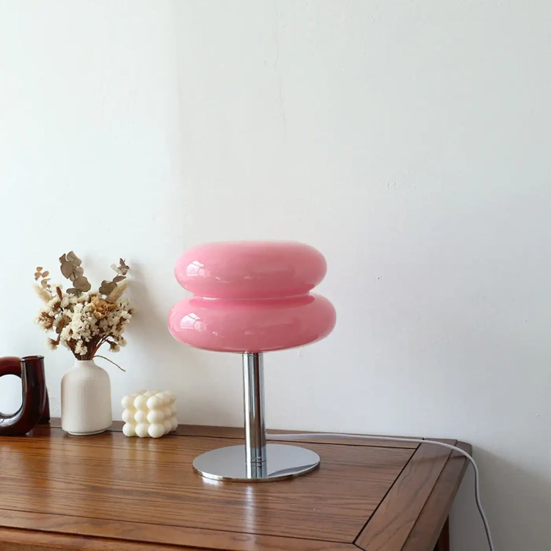 Lampe à poser contemporaine en verre et pied chromé moderne
