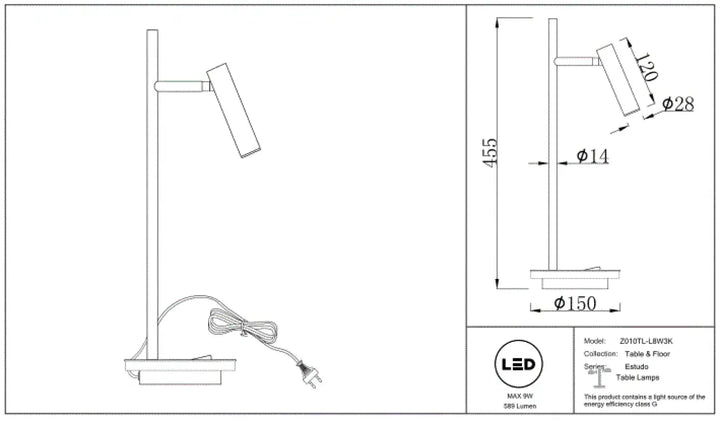 Lampe à poser led avec rétroéclairage décoratif liseuse led estudo design minimaliste métallique réglable