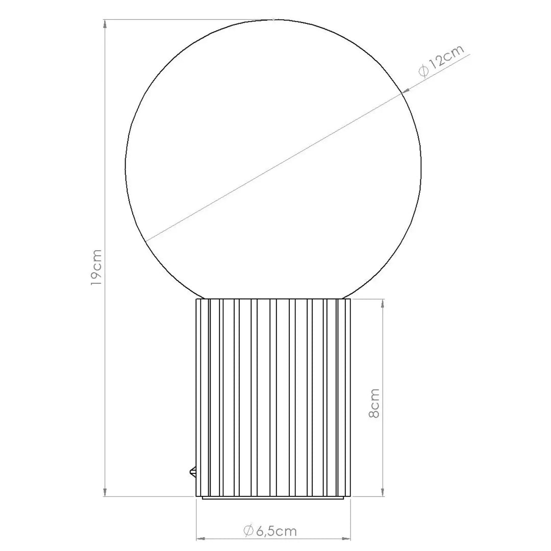 Lampe a poser halo bordeaux avec abat-jour sphérique en verre et base cylindrique en métal à nervures verticales
