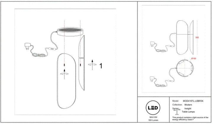 Lampe de chevet insight lampe à poser à led avec diffuseur arrondi en verre fumé au design cylindrique moderne
