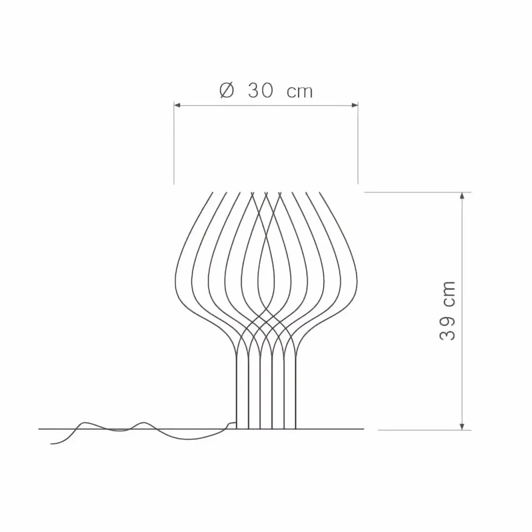 Lampe à poser poser kåputafunat avec abat-jour en verre incurvé et base fine en bois fsc moderne et élégante