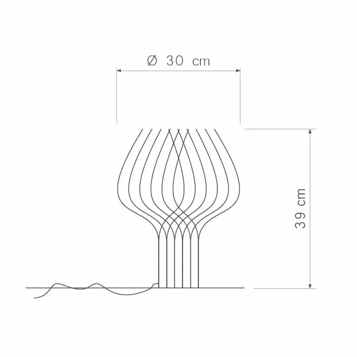 Lampe à poser poser kåputafunat avec abat-jour en verre incurvé et base fine en bois fsc moderne et élégante