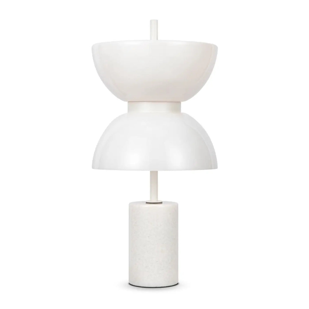 Lampe à poser kyoto led blanche en céramique avec deux abat-jours en verre opalin empilés et base cylindrique