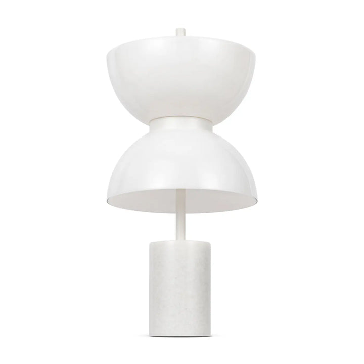 Lampe à poser kyoto led blanche avec abat-jours en verre opalin empilés et base cylindrique minimaliste