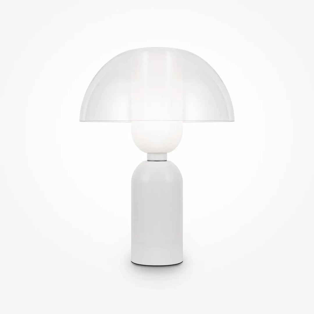 Lampe à poser memory en céramique blanche avec abat-jour textile en forme de champignon translucide