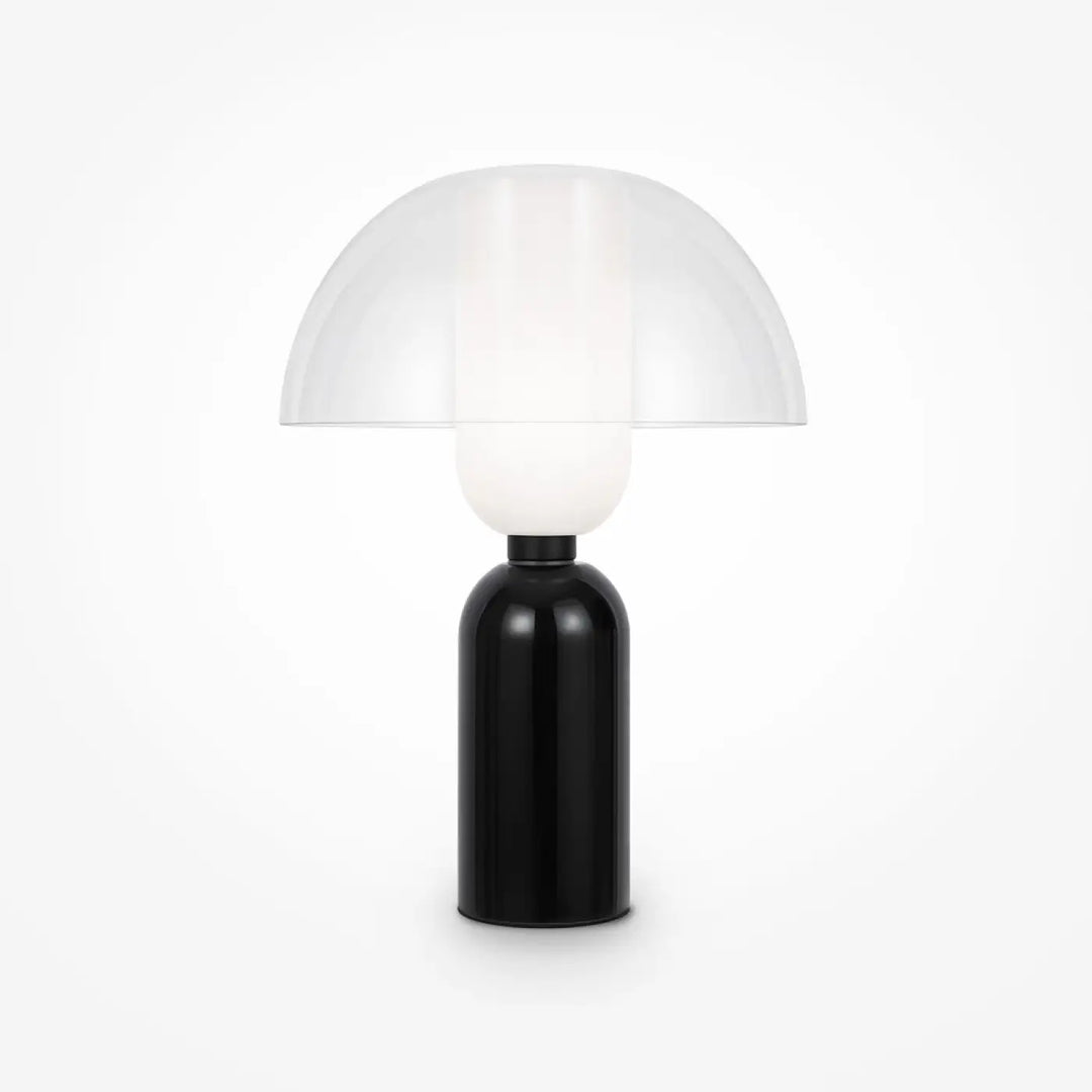 Lampe à poser mémoire en céramique noire avec abat-jour textile translucide blanc en forme de champignon
