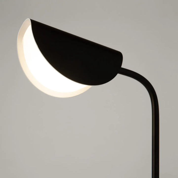 Lampe de chevet mollis avec réflecteur feuille en acier noir et lumière douce design crescent en métal courbé