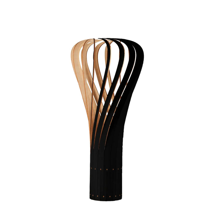 Lampe de chevet poser püntakapanel avec design sculptural en lamelles courbées noires et bois naturel