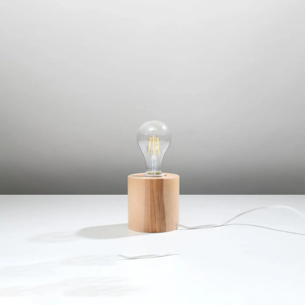 Lampe à poser Salgado en bois naturel à socle cylindrique, éteinte