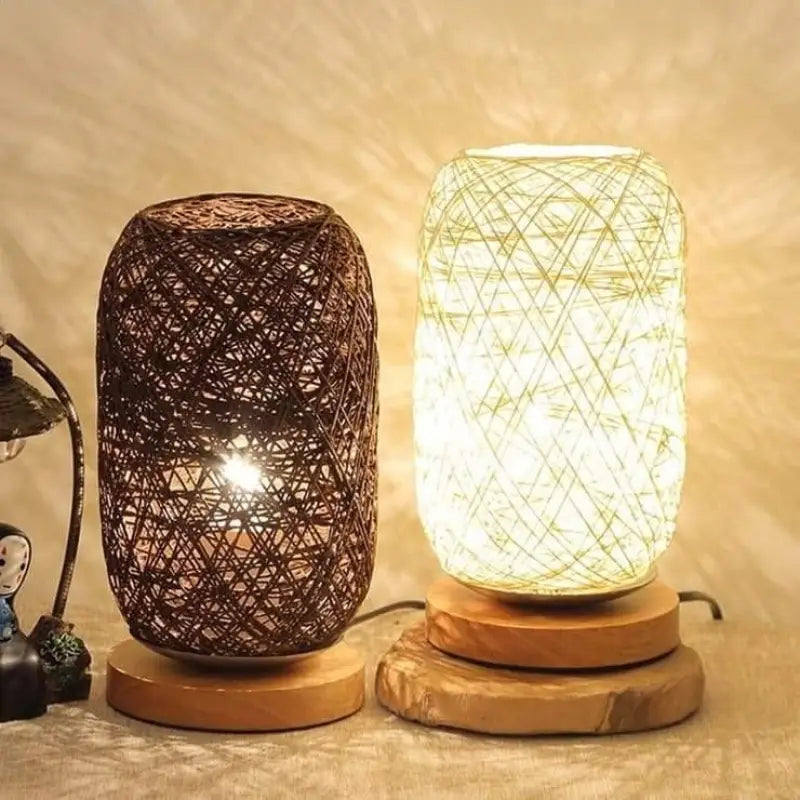 Lampe Rotin A Poser En Rotin Tressé Et Bois