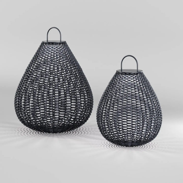 Lanterne nomade noire tressée en forme de goutte avec poignée en métal pour lampe solaire extérieure plet led