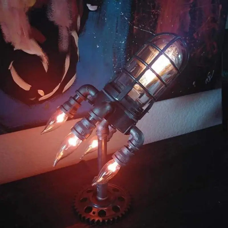 Lampe Steampunk En Forme De Fusée Avec Effet Flamme