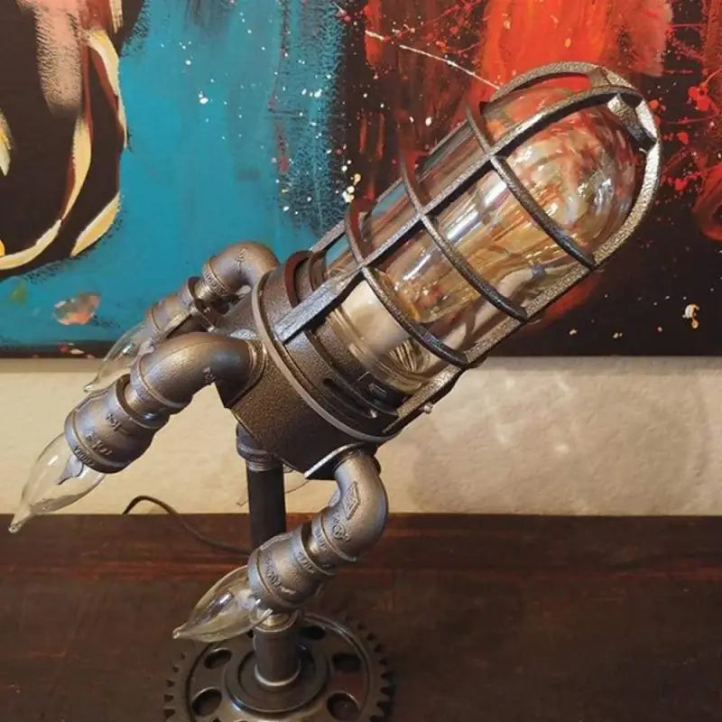 Lampe Steampunk En Forme De Fusée Avec Effet Flamme