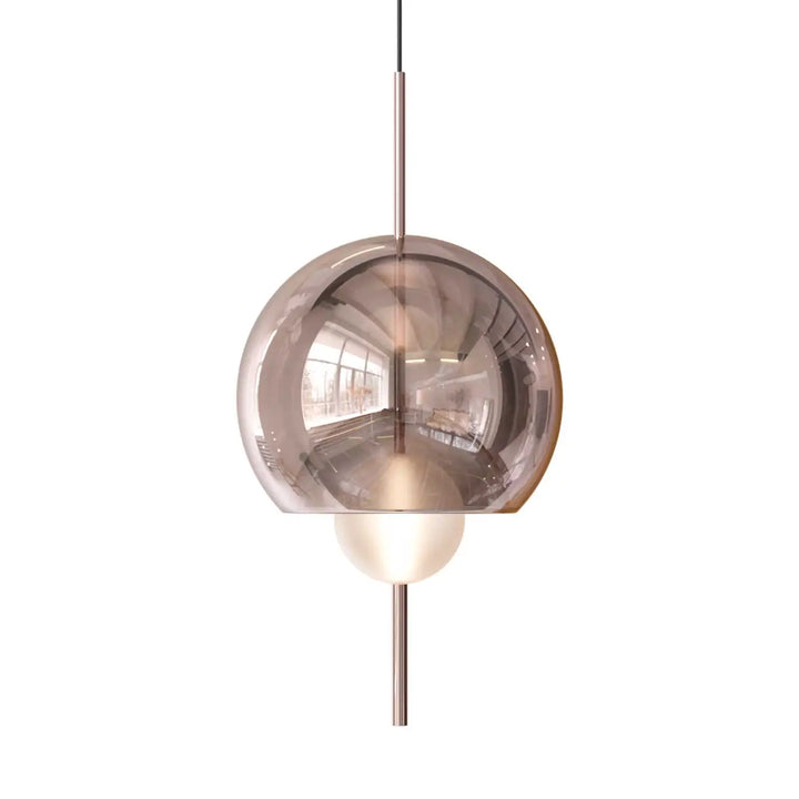 Lampe suspendue galileo avec sphère en verre fumé et tige métal chaleureuse éclairée par ampoule suspendue galileo
