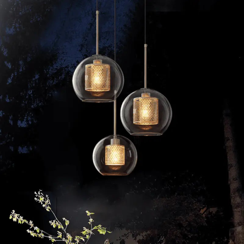 Lampe Suspendue Industrielle avec Grille en Verre