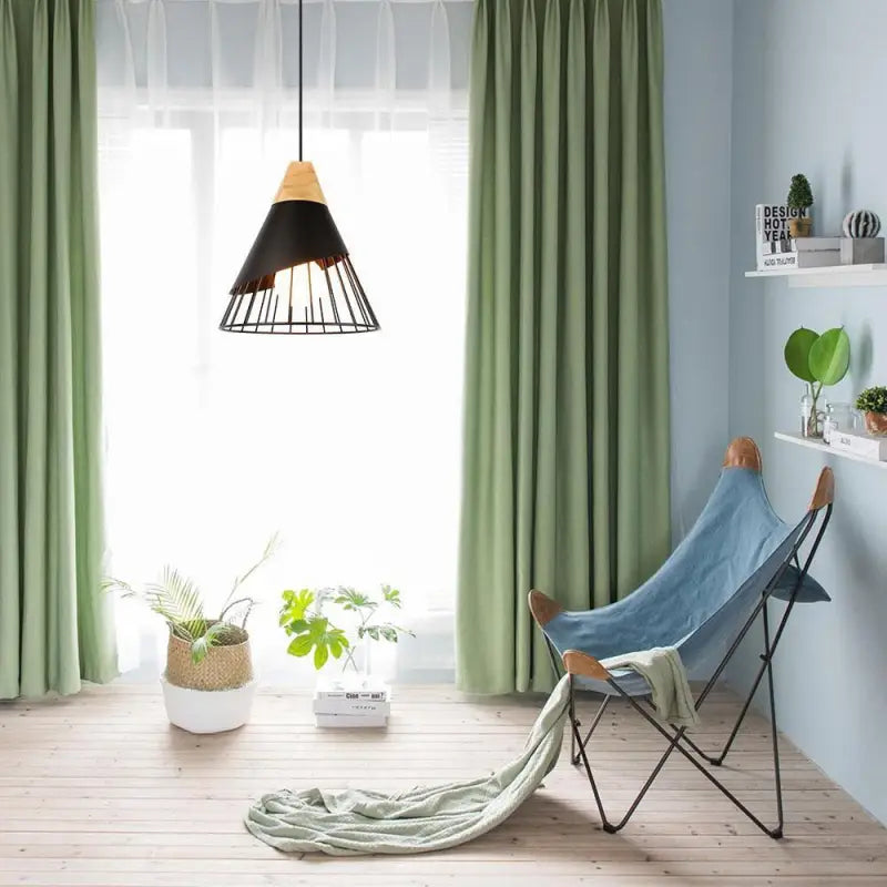 Lampe Suspendue Simple Cage Ajourée en Bois