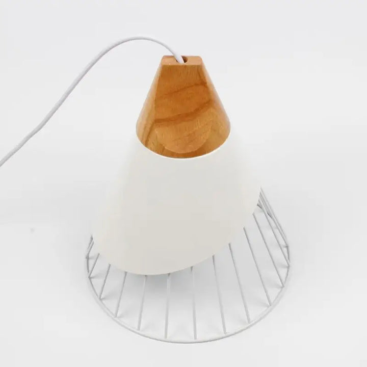 Lampe Suspendue Simple Cage Ajourée en Bois