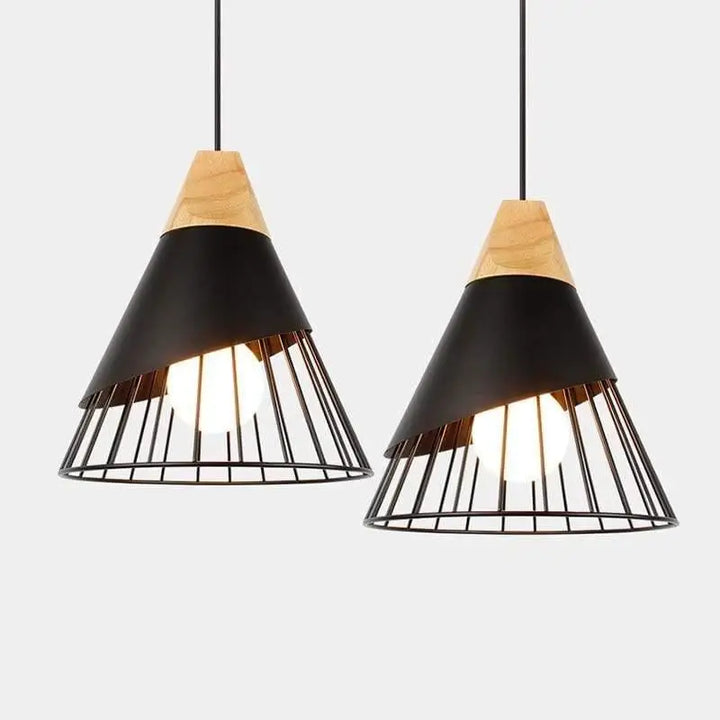 Lampe Suspendue Simple Cage Ajourée en Bois