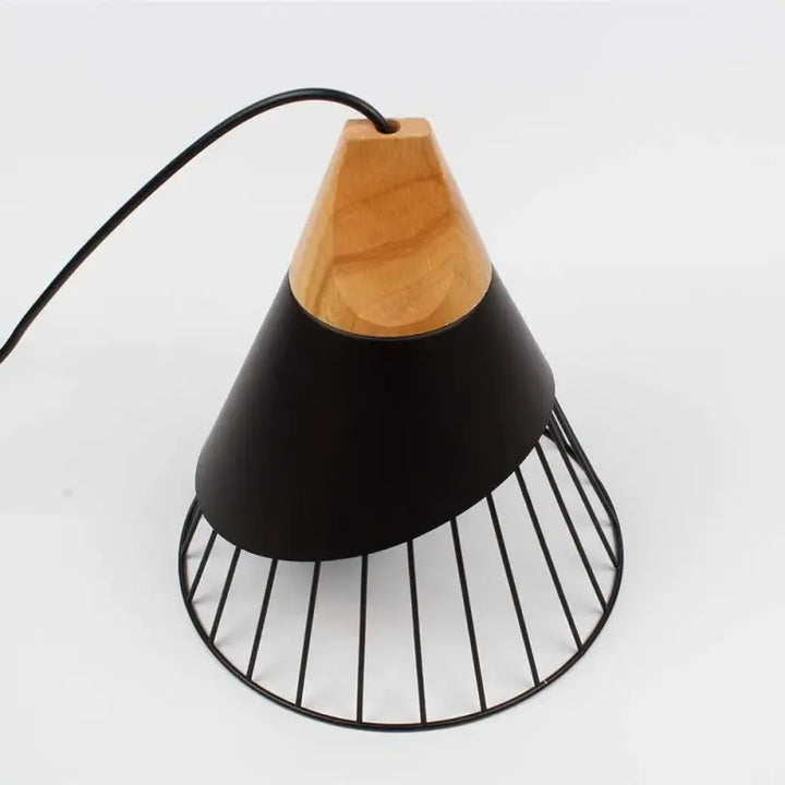 Lampe Suspendue Simple Cage Ajourée en Bois