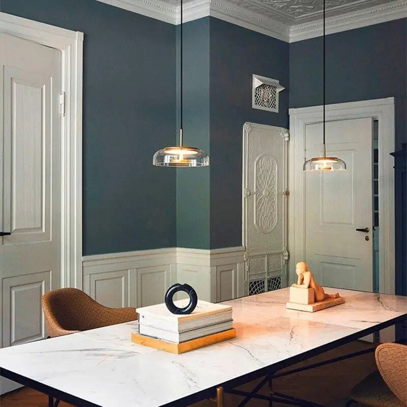 Lampe Suspendue Verre Élégante avec Disque Raffiné