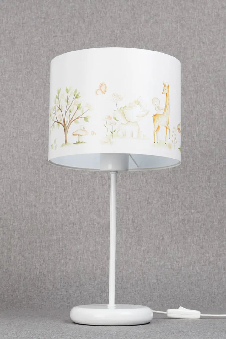 Lampe de table sweet dreams marron clair avec abat-jour cylindrique motifs animaux pour décoration intérieure