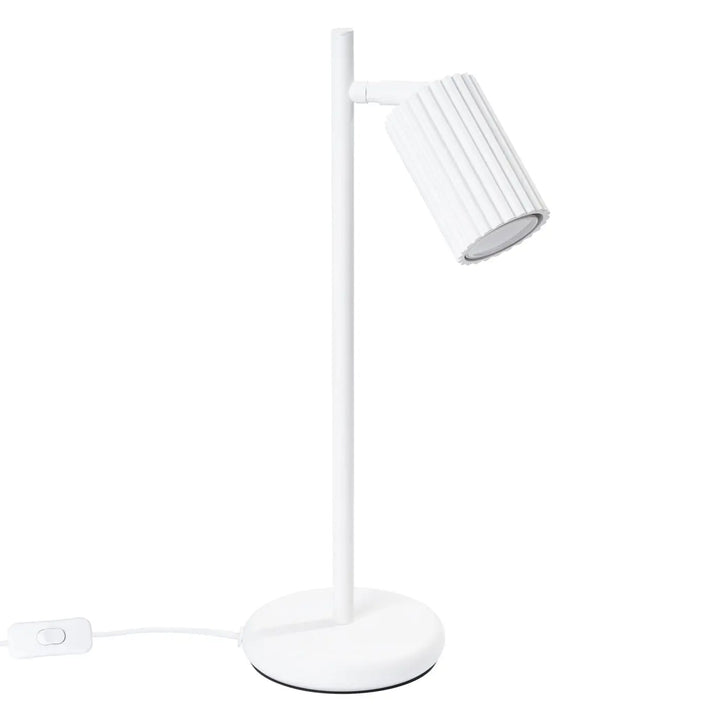 Lampe a poser karbon blanc avec design minimaliste, base cylindrique et tête ajustable à ampoules gu10 interchangeables