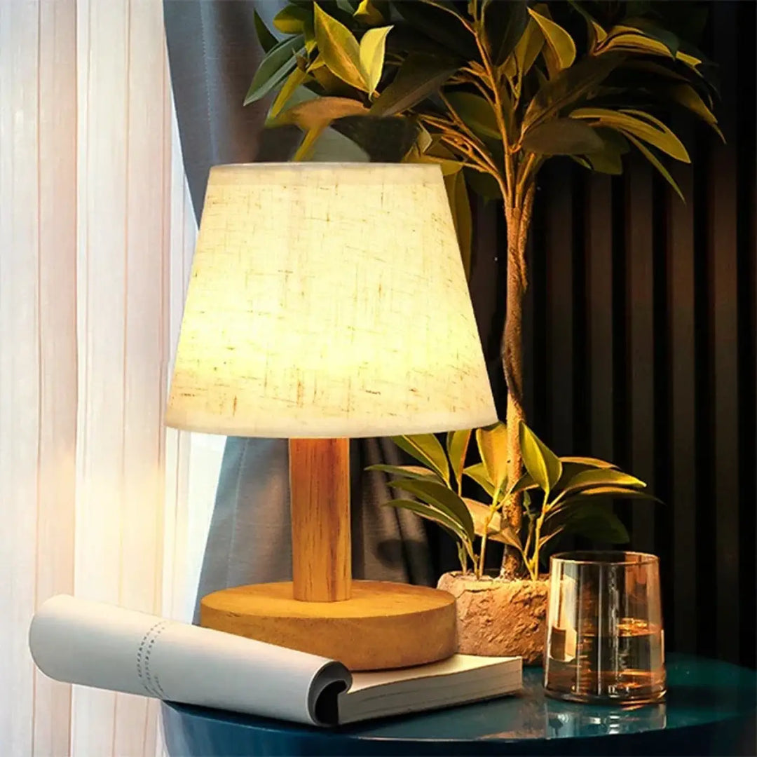 Lampe de table bois naturel avec abat jour pour deco