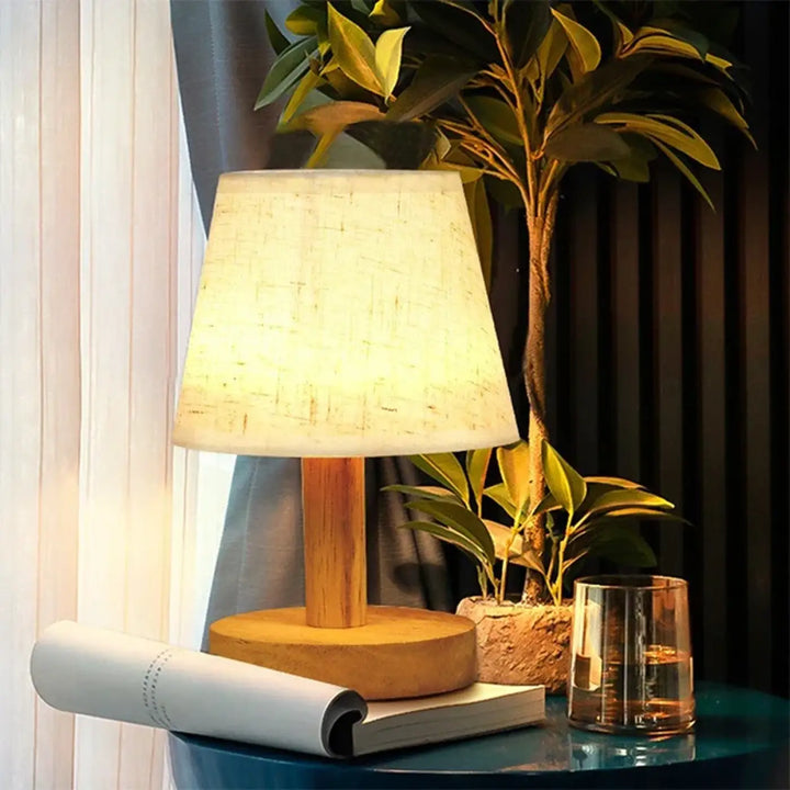 Lampe de table bois naturel avec abat jour pour deco