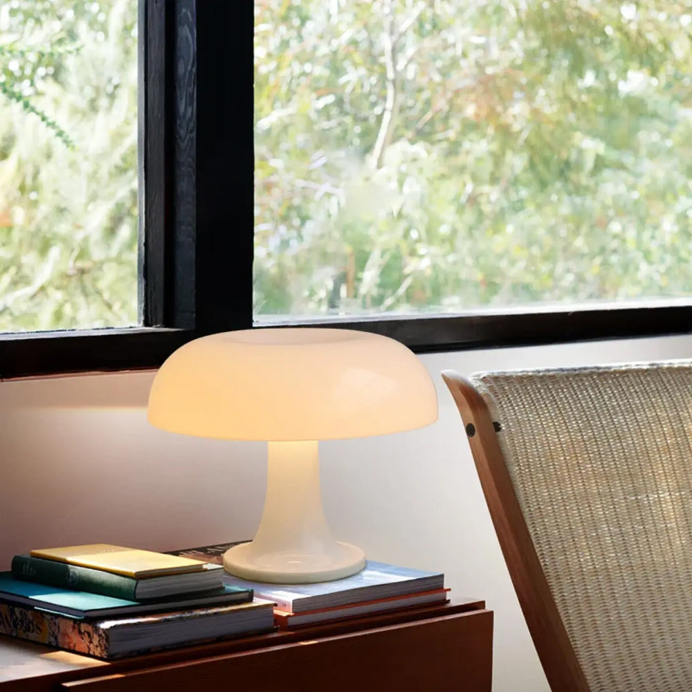 Lampe de table champignon orange en verre design vintage