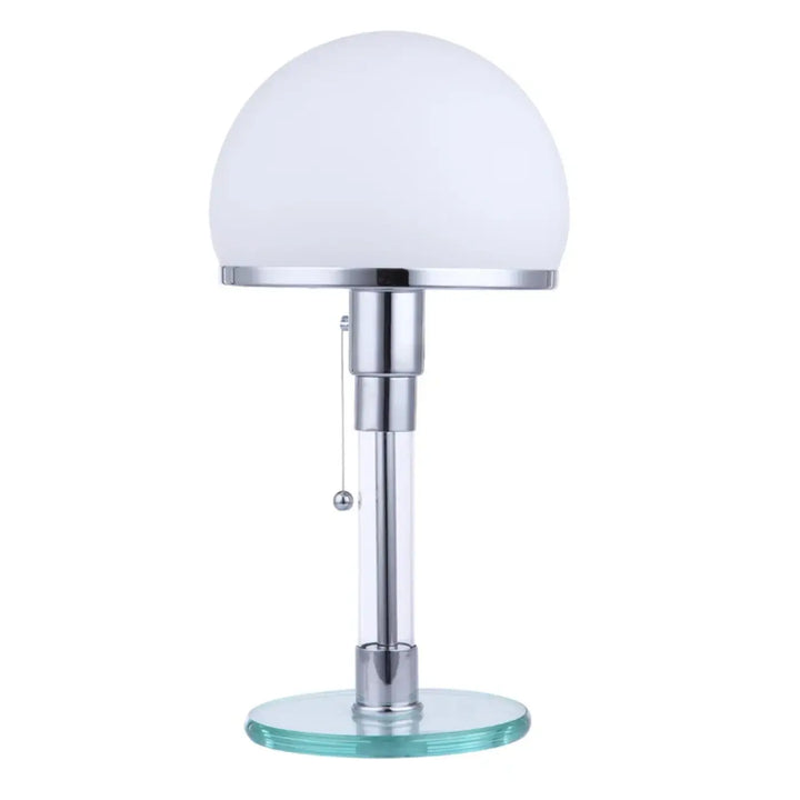 Lampe de table nisha avec base chromée en verre clair et abat-jour blanc dépoli pour une ambiance chaleureuse