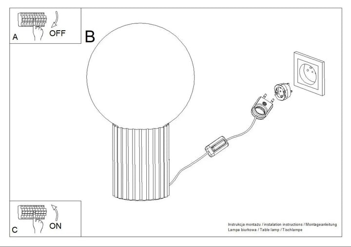 Lampe halo beige avec ampoule sphérique en verre laiteux et base cylindrique cannelée moderne lampe à poser