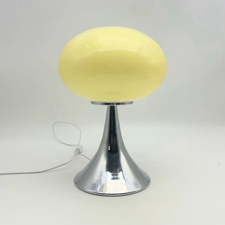 Lampe de table nuacre design champignon crème avec pied chromé finition trompette brillant