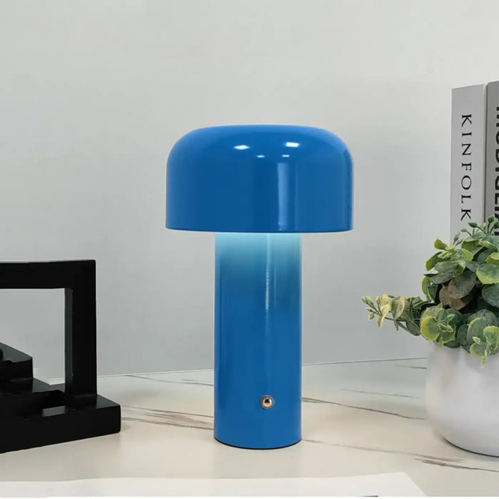Lampe de table alura bleu vif finition brillante avec effet dégradé design champignon et finitions soignées