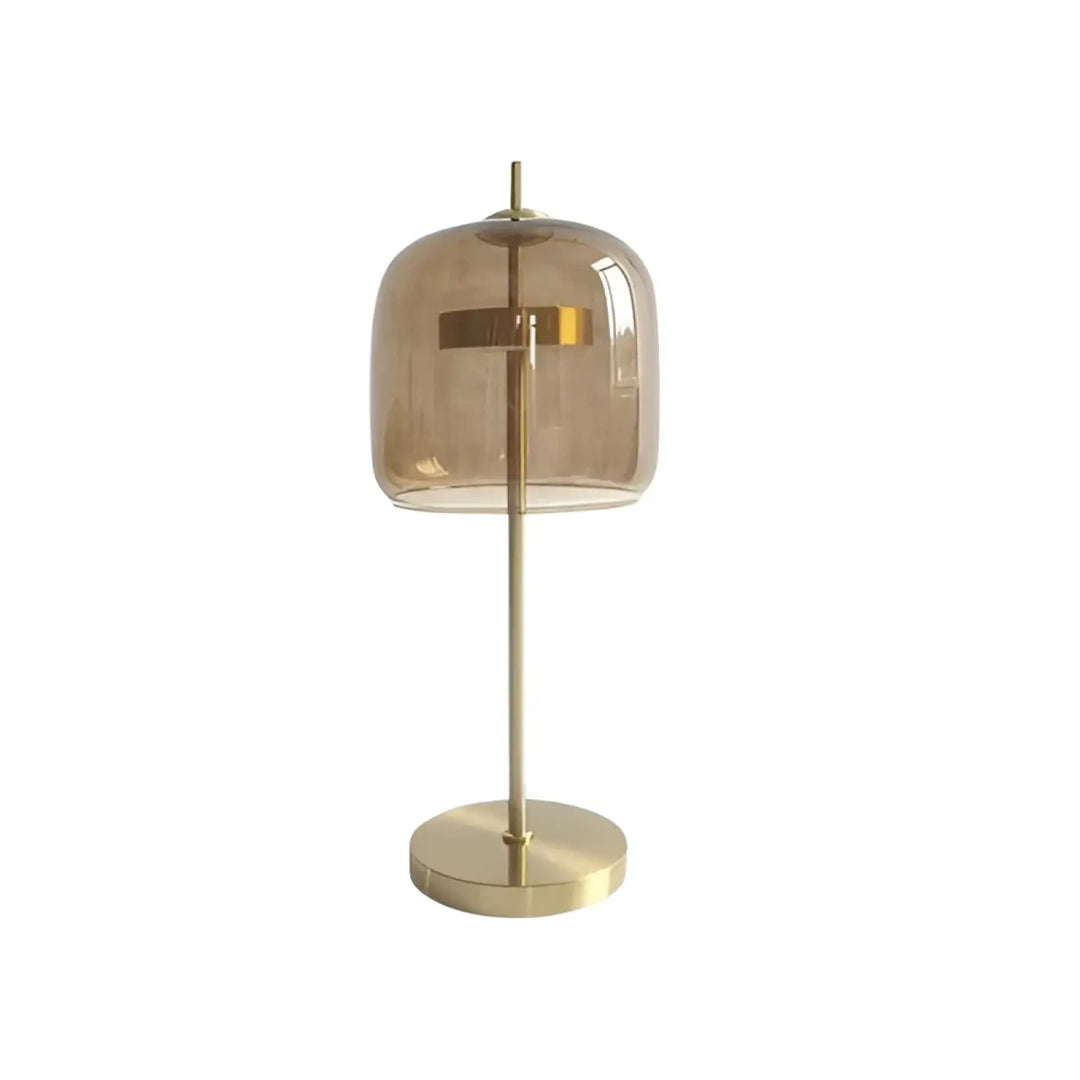 Lampe de table zelia en métal doré avec dôme en verre transparent ambré design minimaliste
