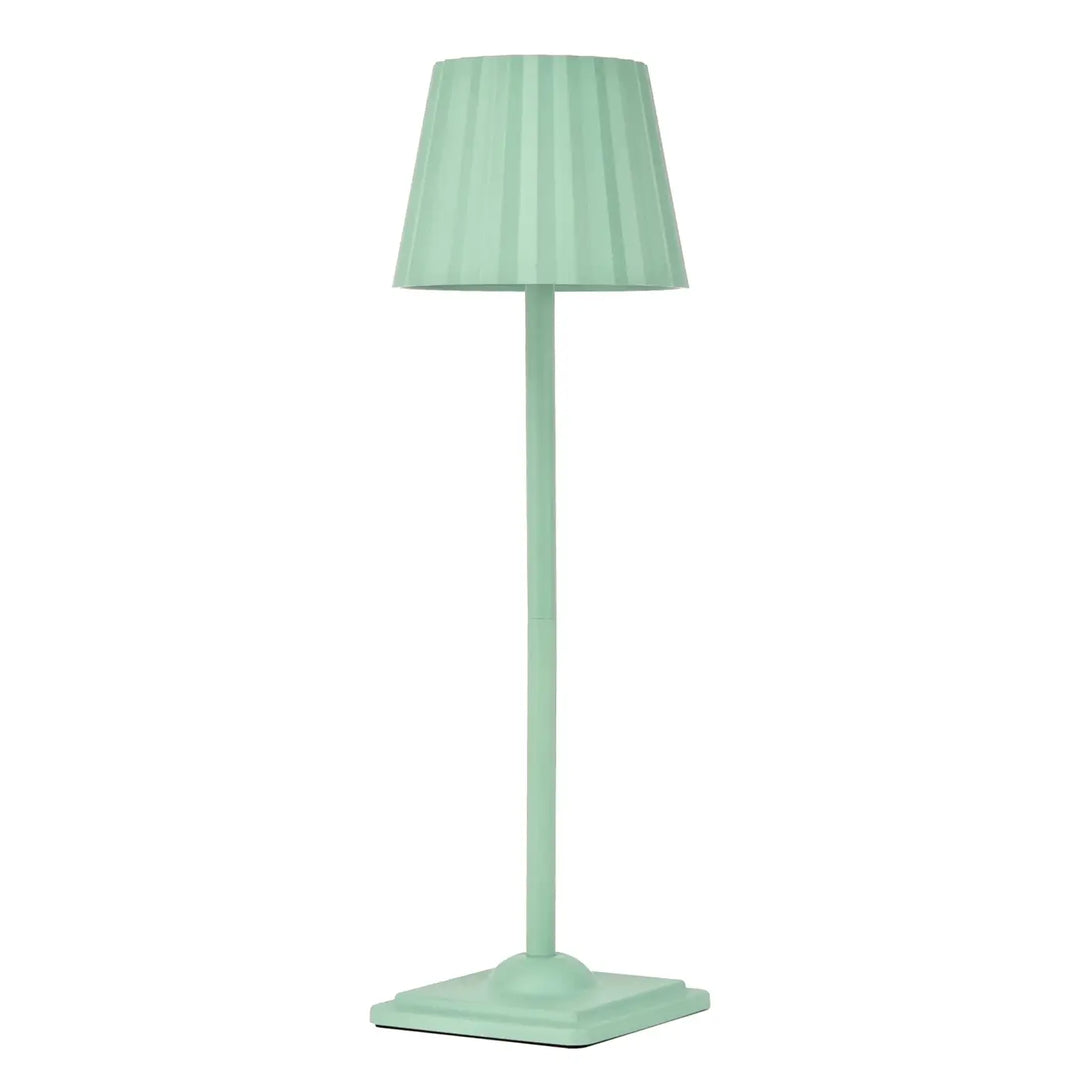 Lampe de table escale mint verte avec abat-jour en tissu plissé et pied fin à base carrée