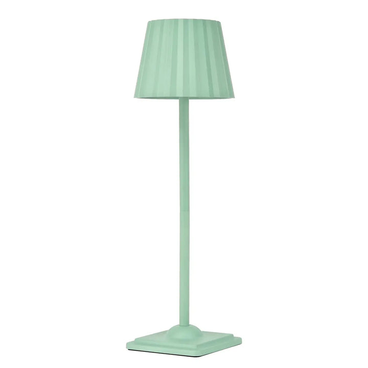 Lampe de table escale mint verte avec abat-jour en tissu plissé et pied fin à base carrée