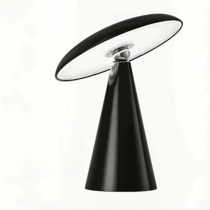 Lampe de table vita noire conique avec abat-jour circulaire argenté refletant et modernité décorative