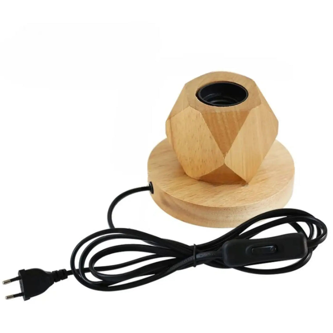 Lampe de table loxia avec base en bois géométrique naturelle et cordon électrique noir pour wood table lamp
