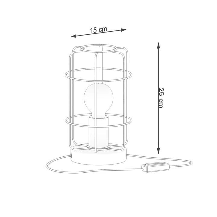 Lampe de table série gotto en style loft avec cage métallique cylindrique et ampoule apparente pour propositions d’éclairage
