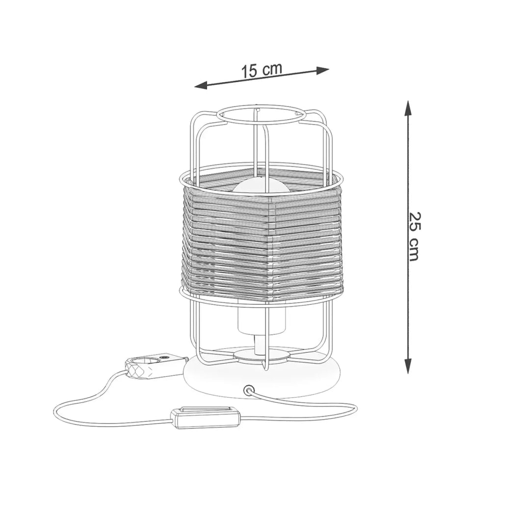 Lampe a poser série gizur style loft avec design fascinant en fil métallique cylindrique et base intégrée noire