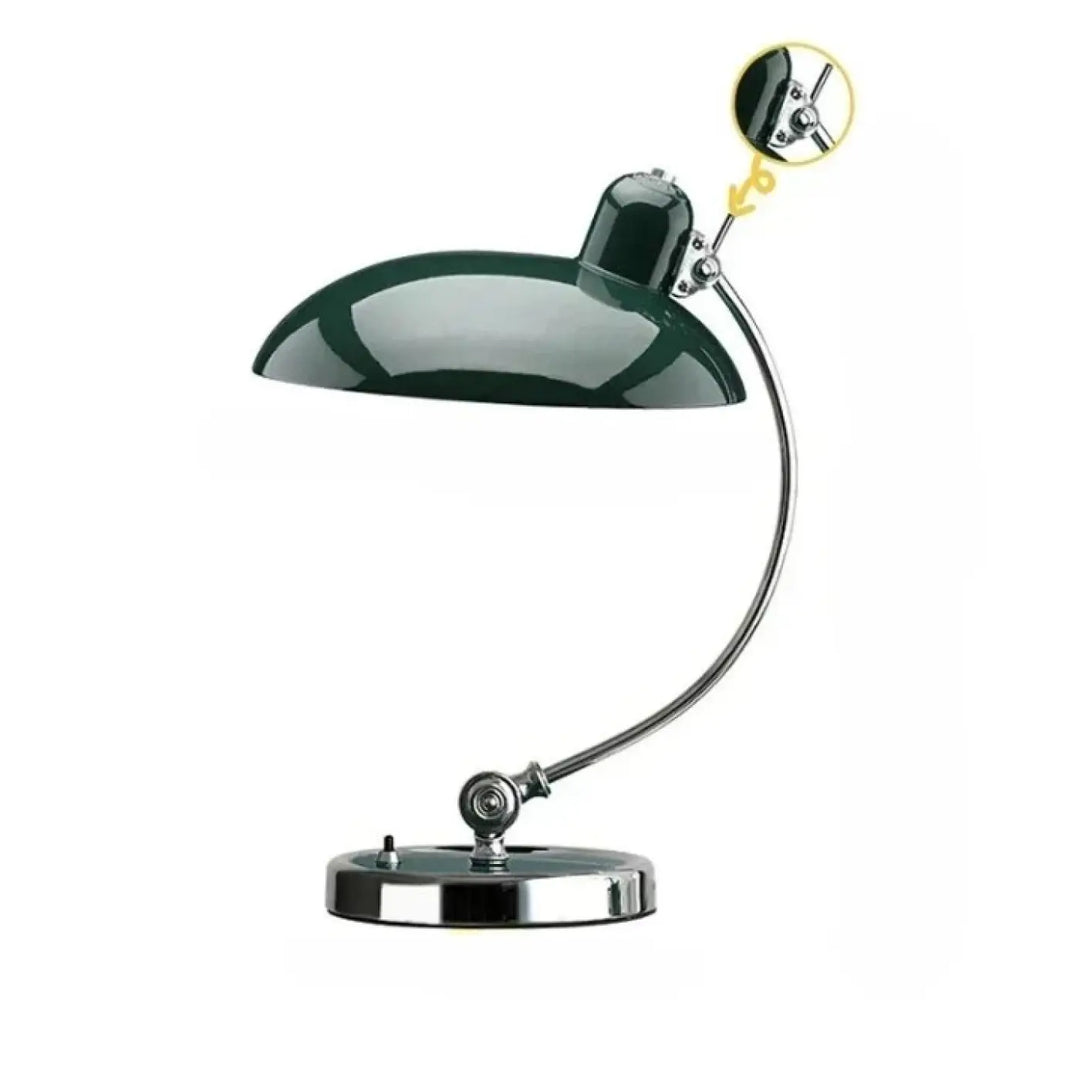 Lampe de table arcane avec bras articulé vert foncé en émail et base chrome parfait pour table moderne