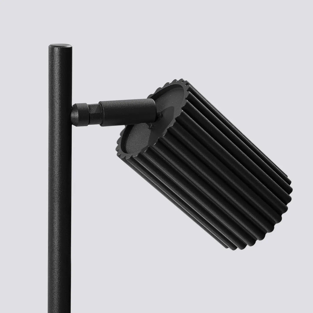 Lampe a poser karbon noir en métal avec abat-jour cylindrique rainuré design minimaliste et ampoules gu10 interchangeables