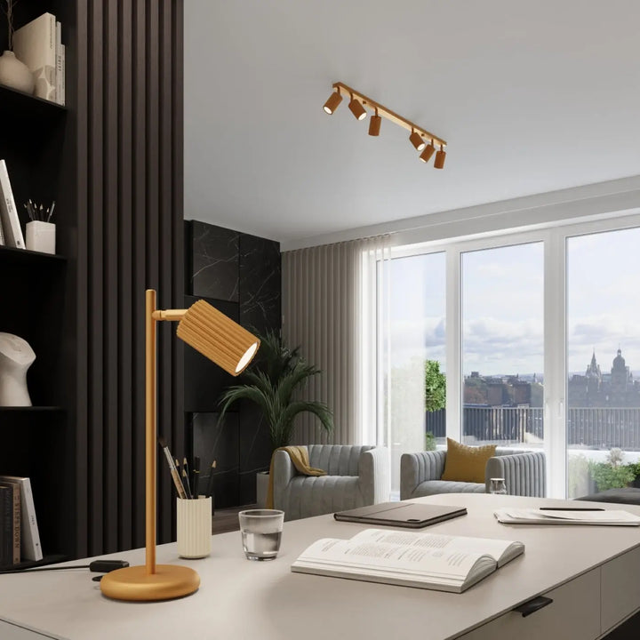 Lampe a poser karbon or en bambou doré avec design minimaliste et ampoules gu10 interchangeables