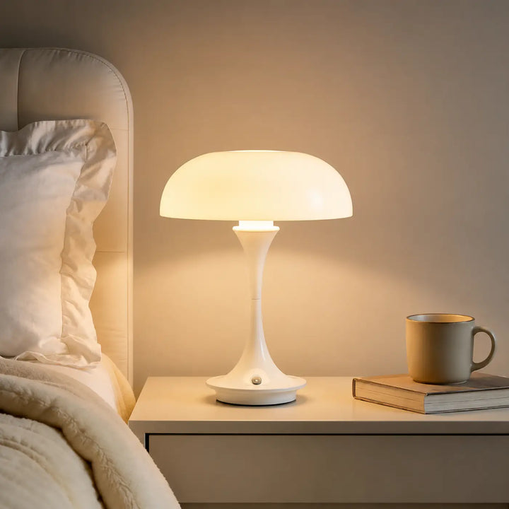 Lampe de table lucina champignon blanc avec finition brillante idéale pour table rétro et décoration intérieure élégante
