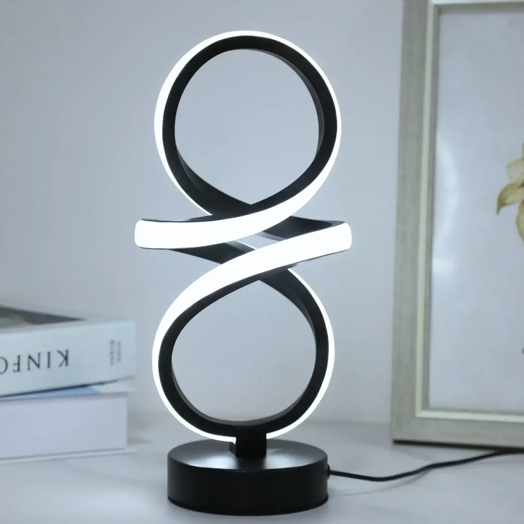 Lampe de table creaspi led noir et blanc avec design moderne en spirale infini pour table spiral design