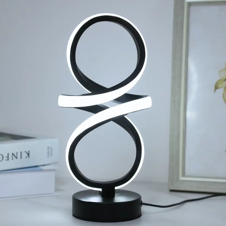 Lampe de table creaspi led noir et blanc avec design moderne en spirale infini pour table spiral design